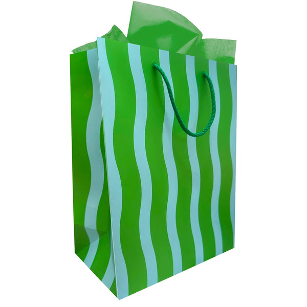 Green/Aqua Fussy Stripe Gift Bag