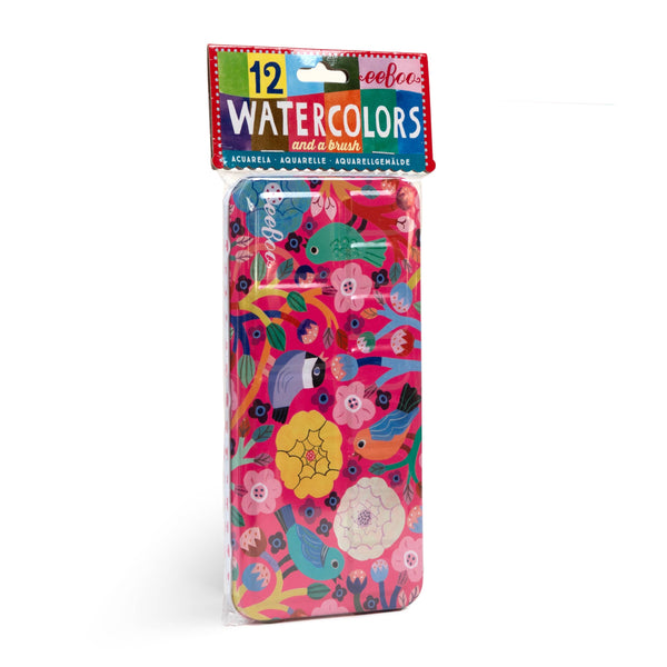 Birds in Fuchsia Watercolors Paint Tin