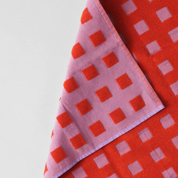 Lilac & Red Squares Tea Towel