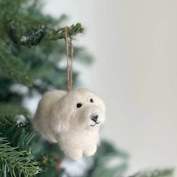 White Maltese Felt Ornament