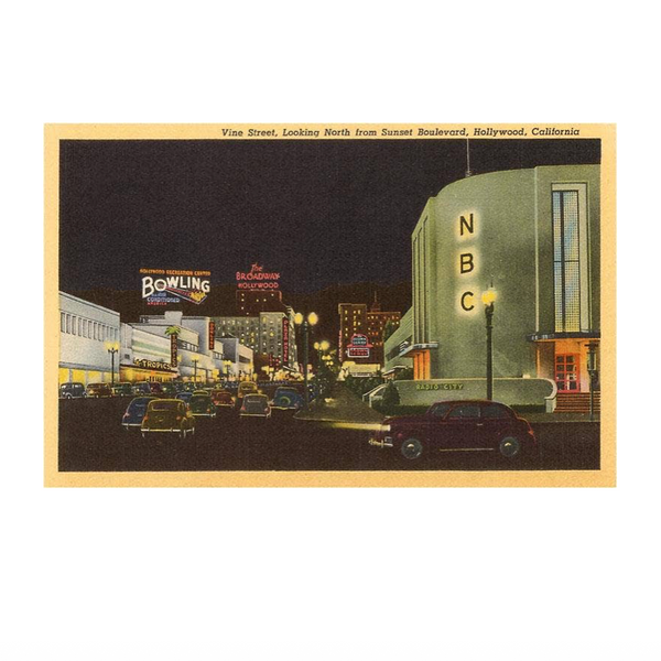 LA-07 Vine Street at Night, Hollywood Postcard