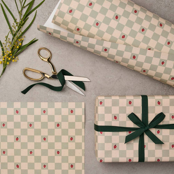 Strawberry Checkered Wrapping Paper