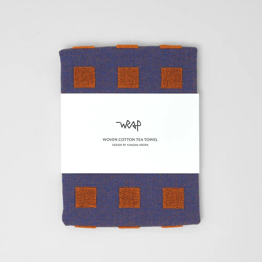 Burgundy & Blue Squares Tea Towel